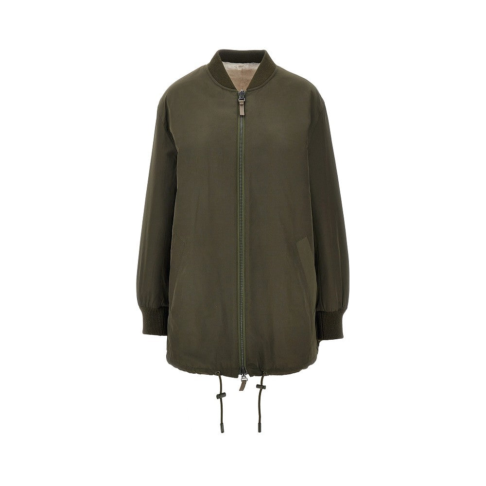 Twill and shearling reversible blouson jacket