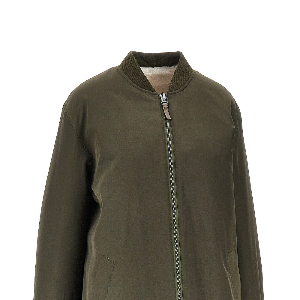 Twill and shearling reversible blouson jacket