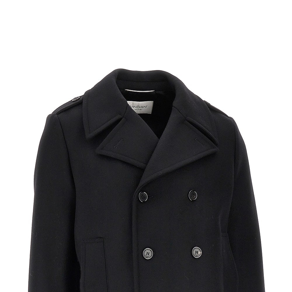 Double-breasted wool peacoat