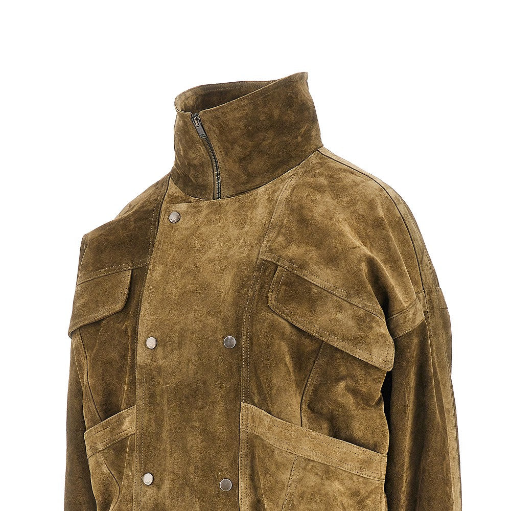 Oversized suede leather bomber jacket