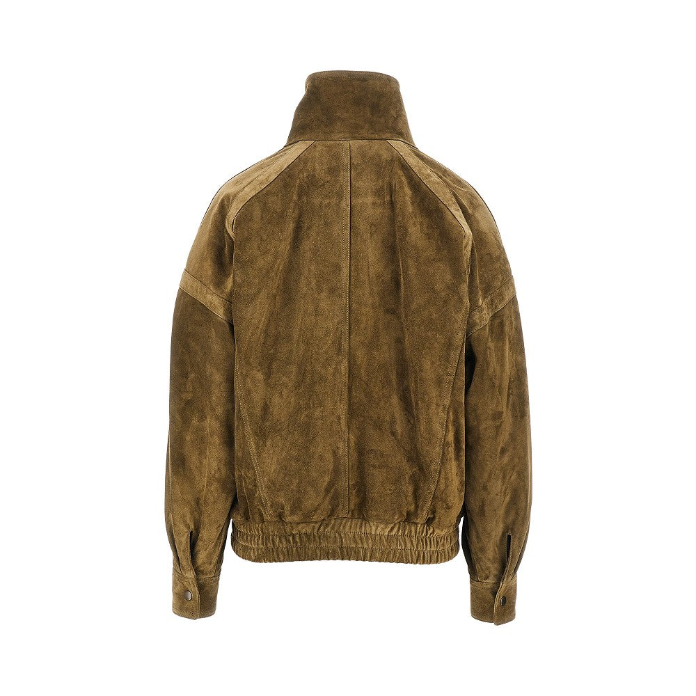 Oversized suede leather bomber jacket