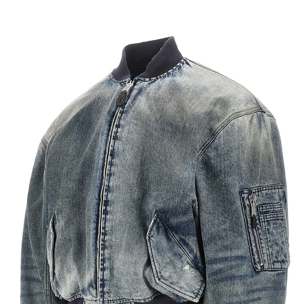 Giacca bomber in denim effetto used