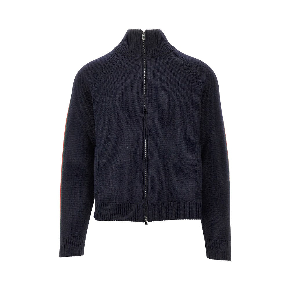 Web bands full-zip wool cardigan