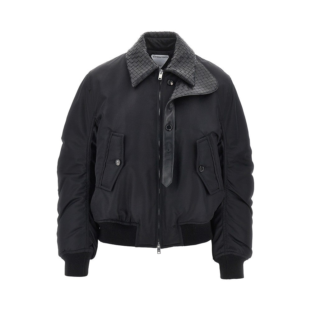 Nylon bomber jacket with Intrecciato motif