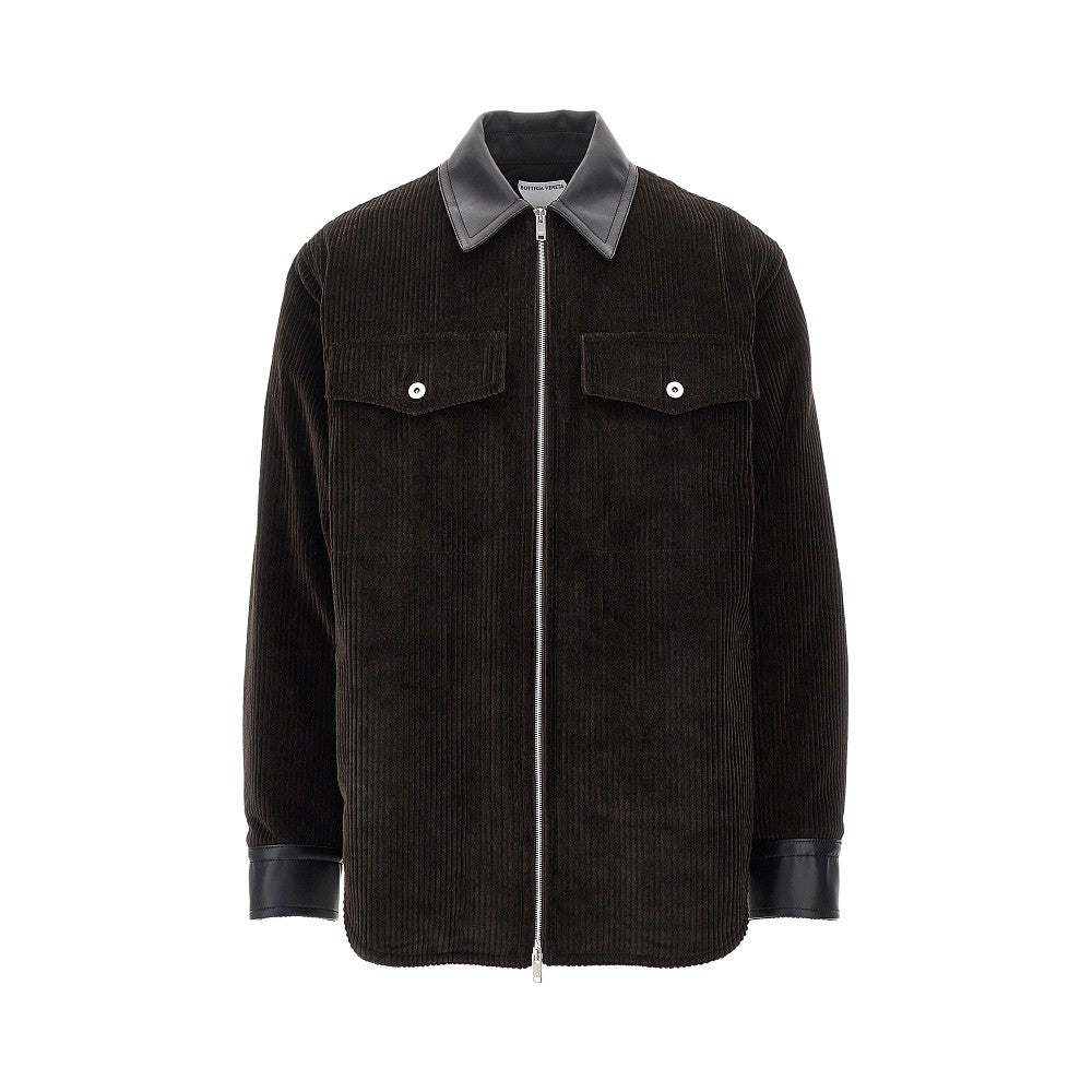 Corduroy overshirt with leather details