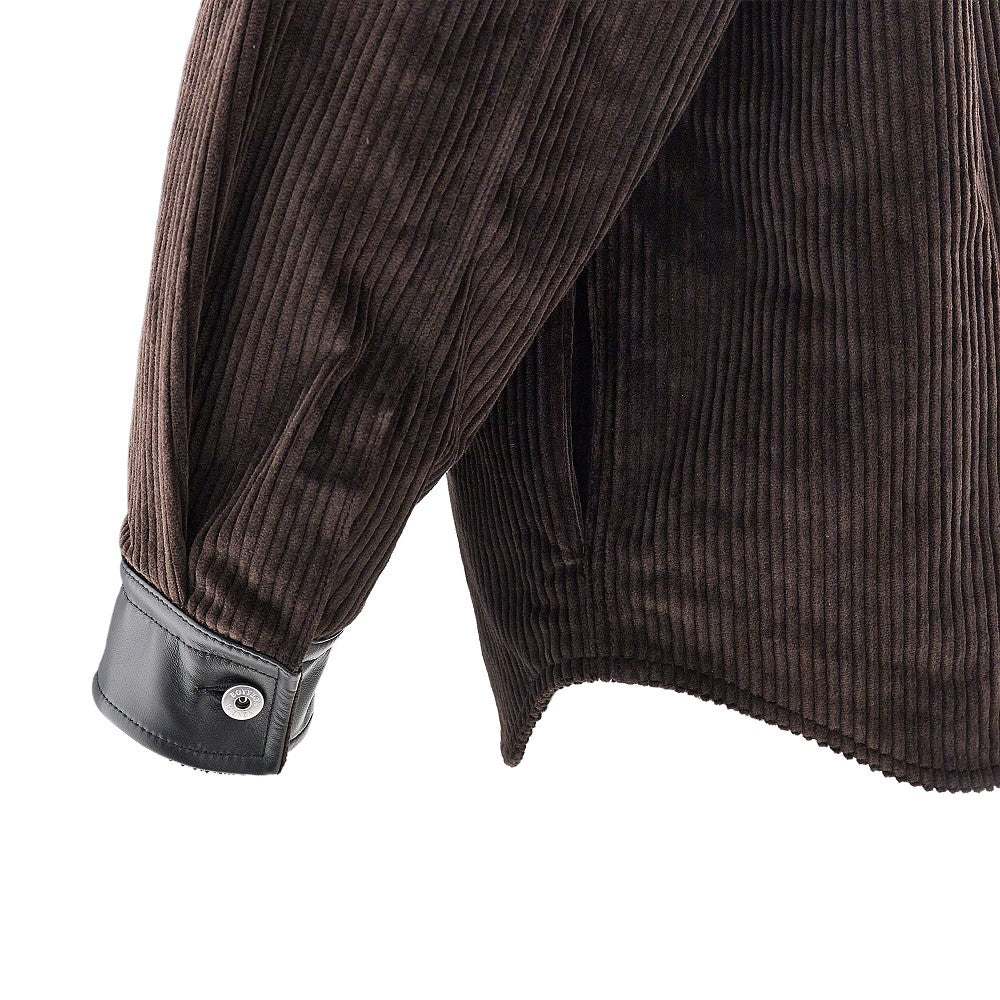 Corduroy overshirt with leather details