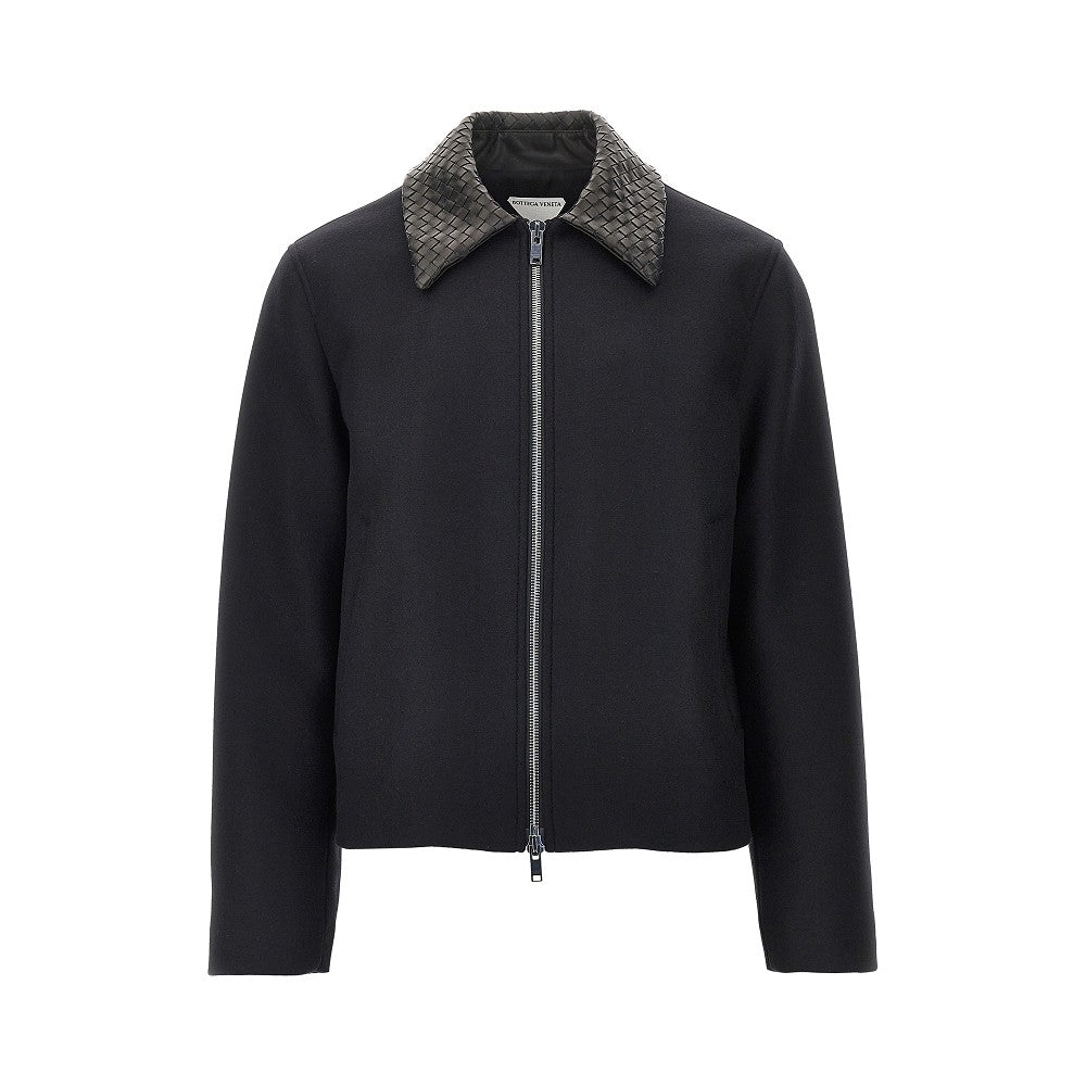 Felt jacket with Intrecciato leather collar