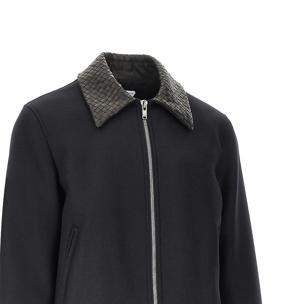 Felt jacket with Intrecciato leather collar