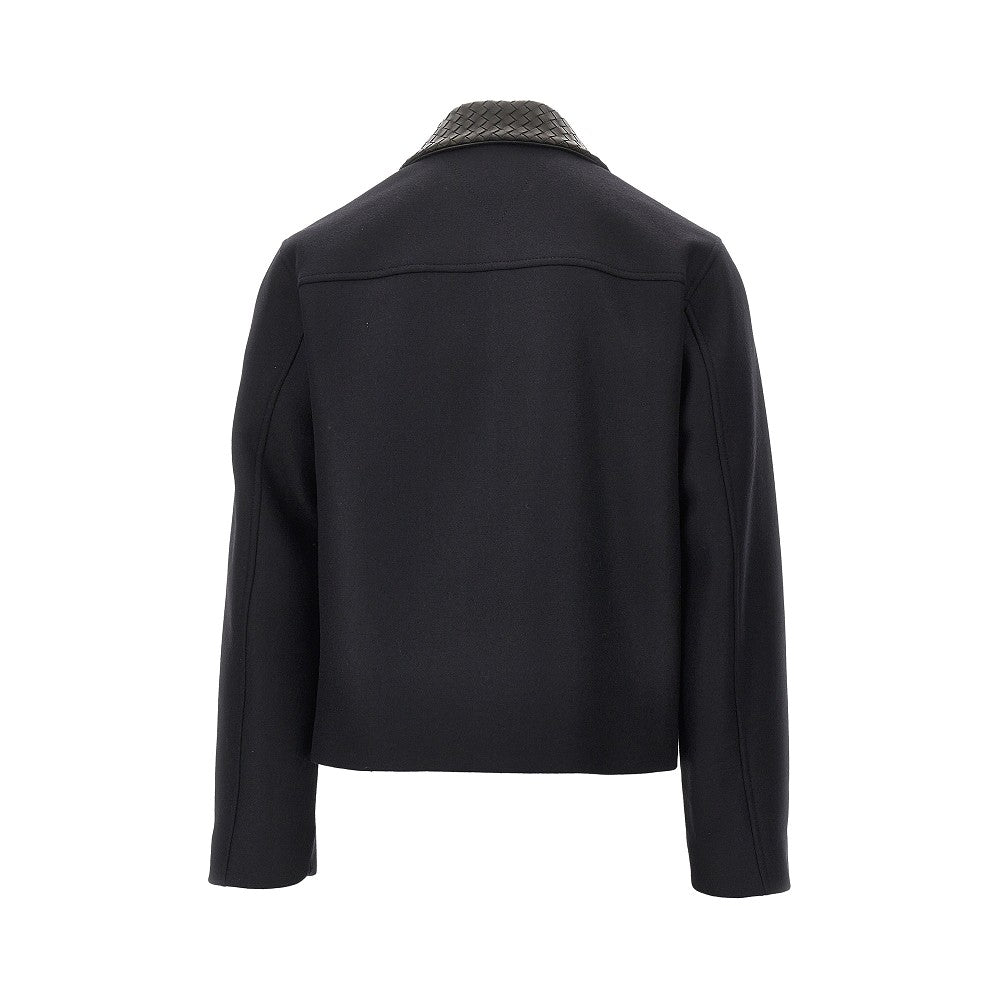 Felt jacket with Intrecciato leather collar