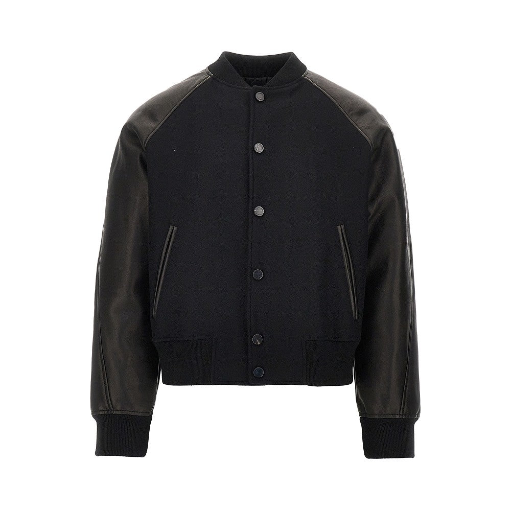 Bomber in lana e nappa con applicazione logo
