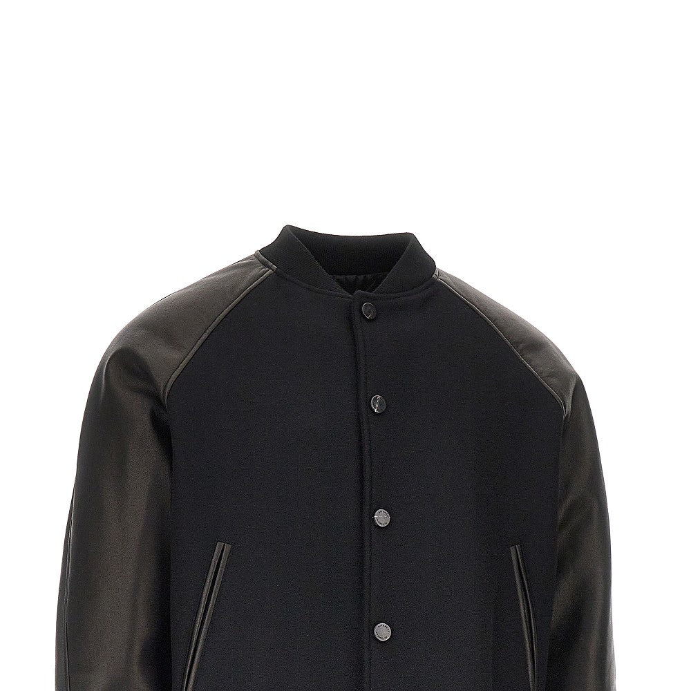 Bomber in lana e nappa con applicazione logo