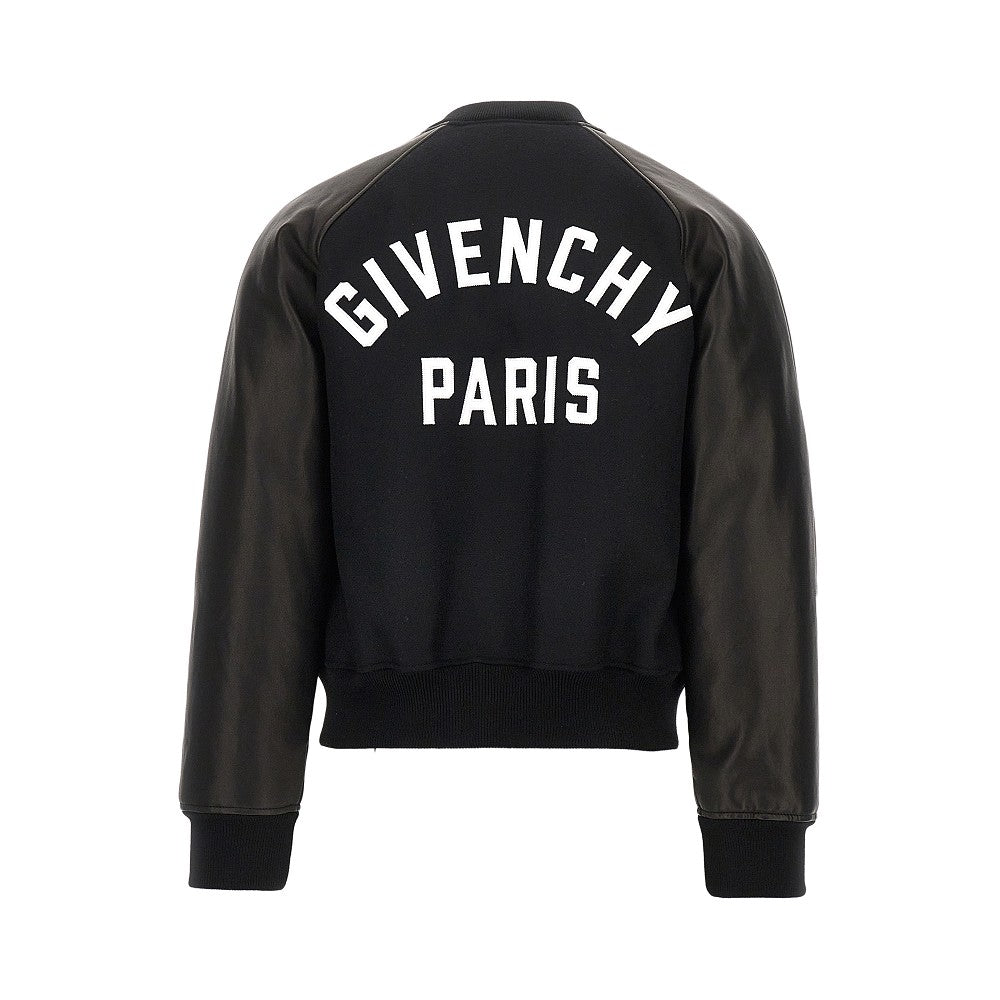 Bomber in lana e nappa con applicazione logo
