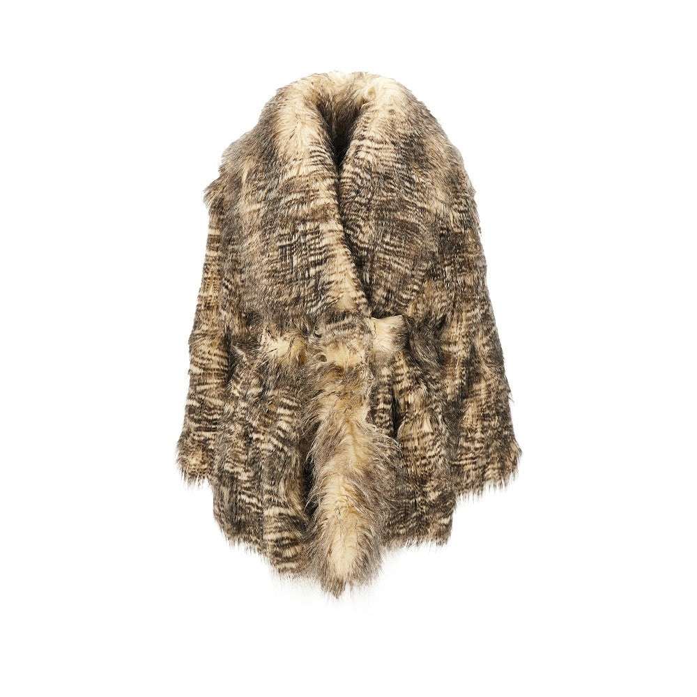 Faux fur coat with belt
