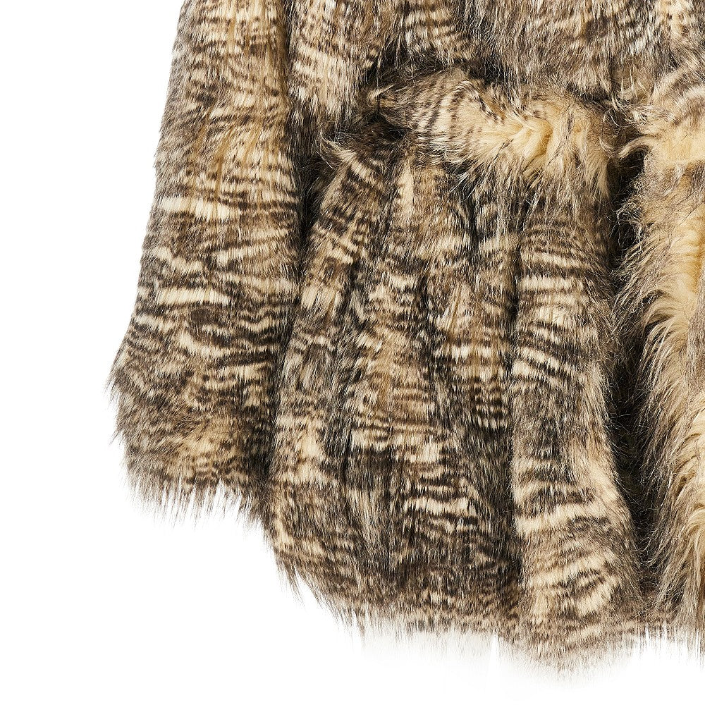Faux fur coat with belt