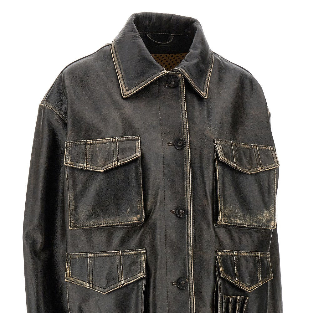 Vintage-effect leather &#39;Leonor&#39; jacket