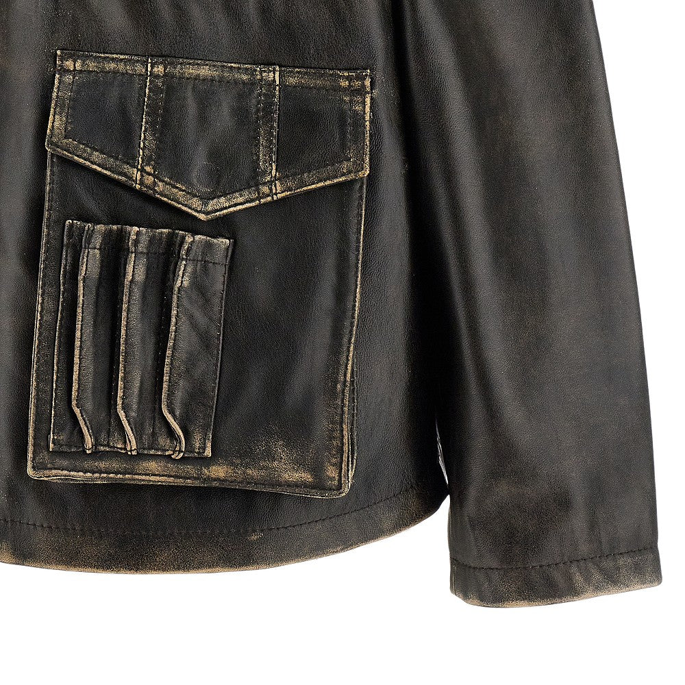 Vintage-effect leather &#39;Leonor&#39; jacket