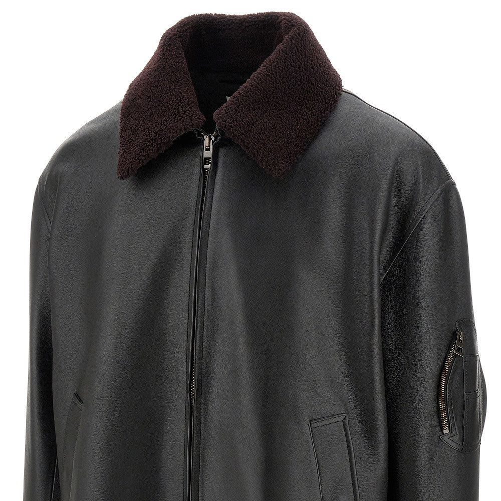 Nappa leather jacket with shearling collar