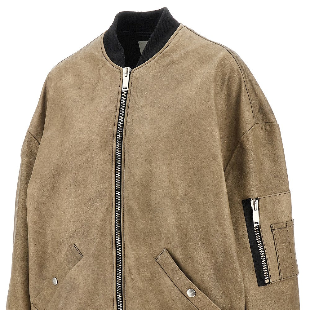 Leather oversize bomber jacket