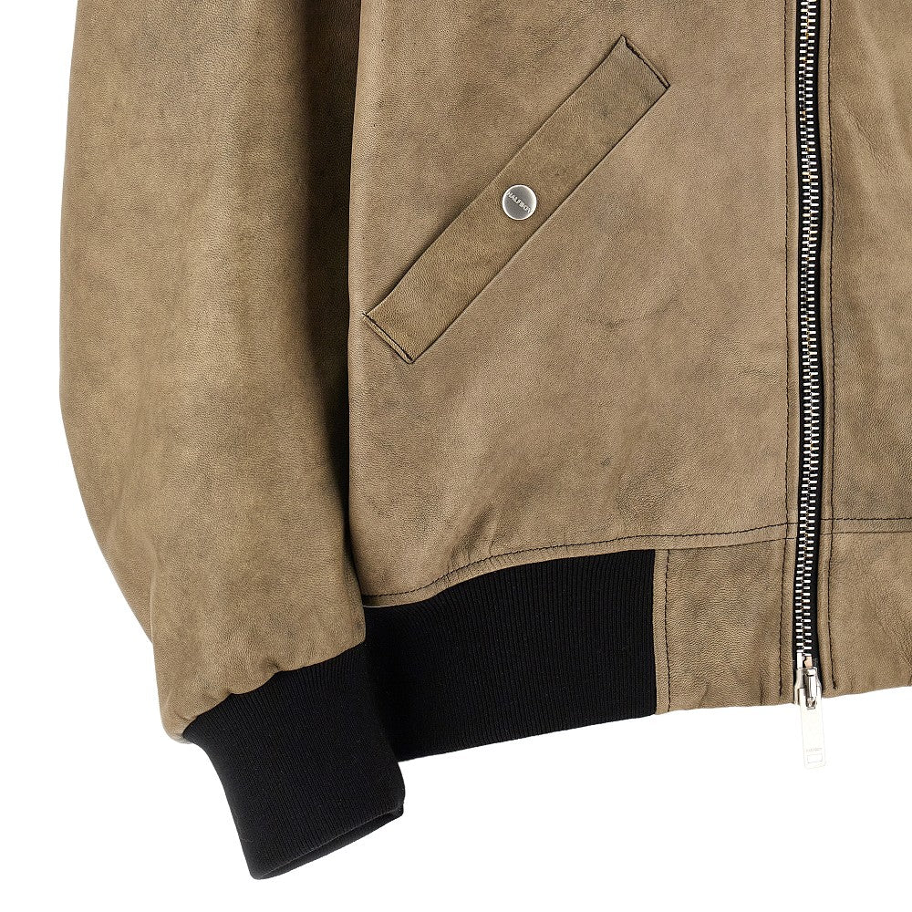 Leather oversize bomber jacket