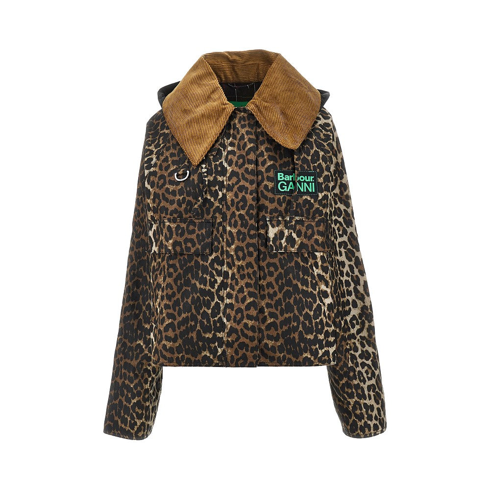 Parka corto in cotone leopardato cerato