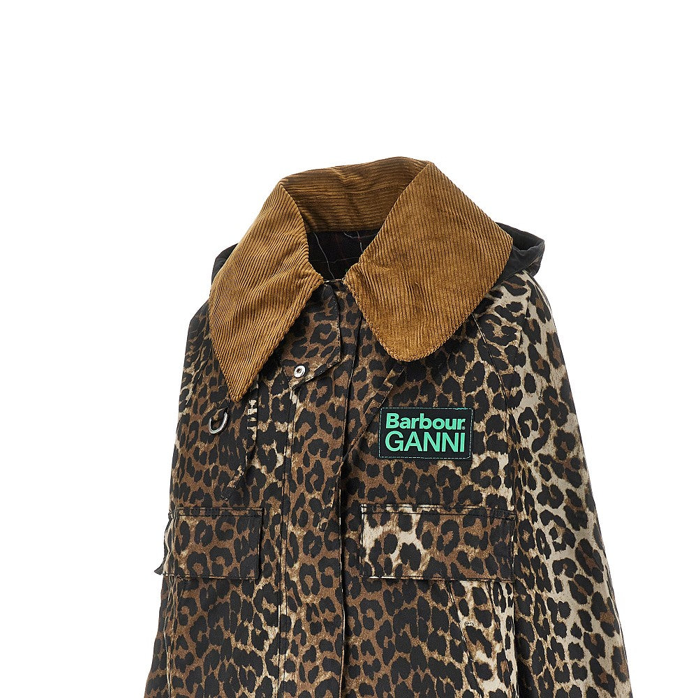Parka corto in cotone leopardato cerato