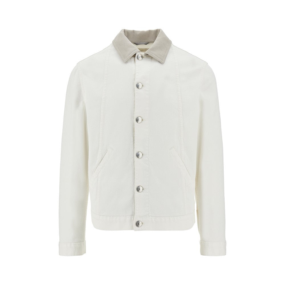 Giacca in denim con colletto in pelle