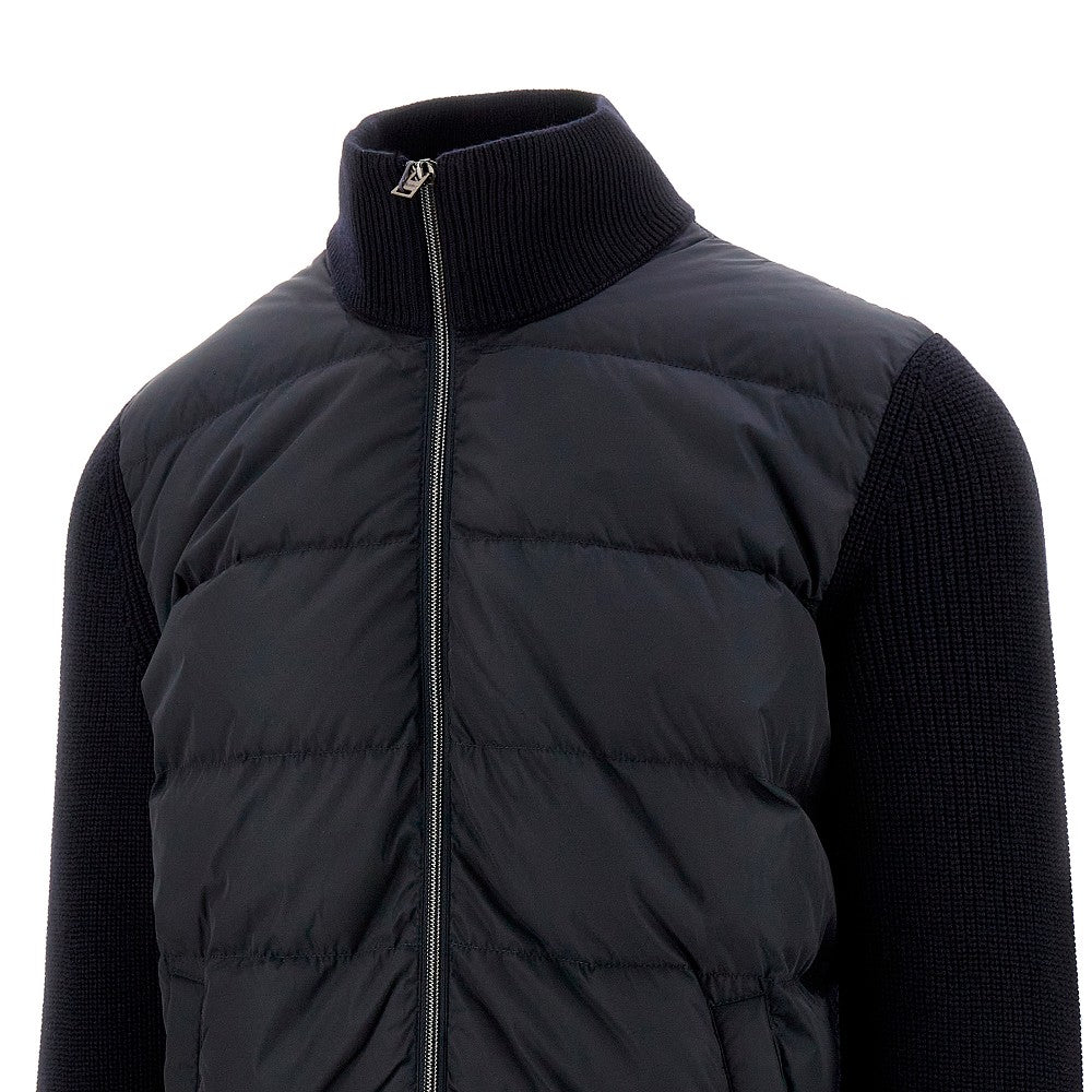 Cardigan full-zip in lana e nylon imbottito