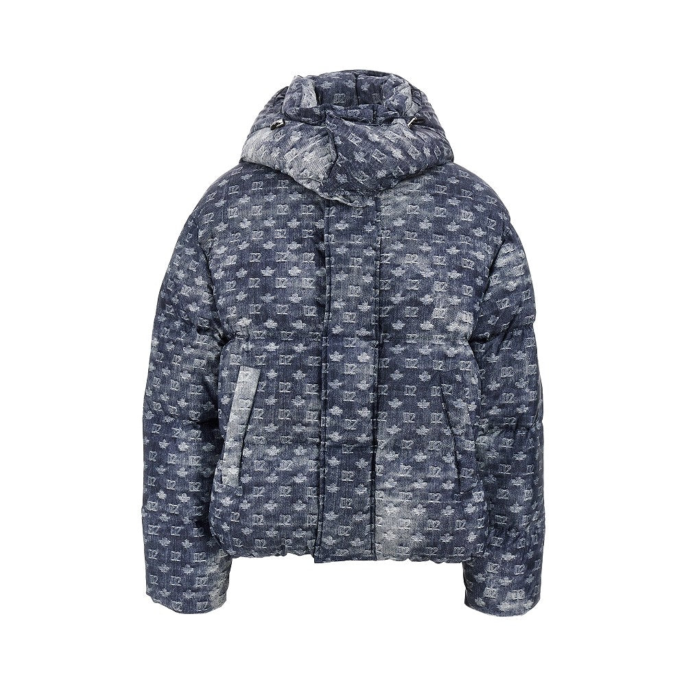 Piumino in nylon stampato effetto denim