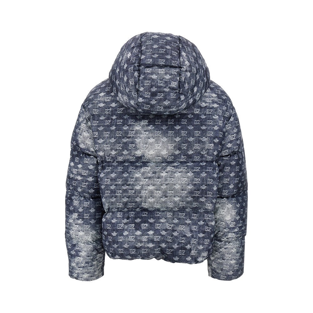 Piumino in nylon stampato effetto denim