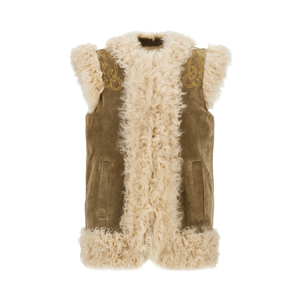 Gilet in pelle con ricamo Paisley