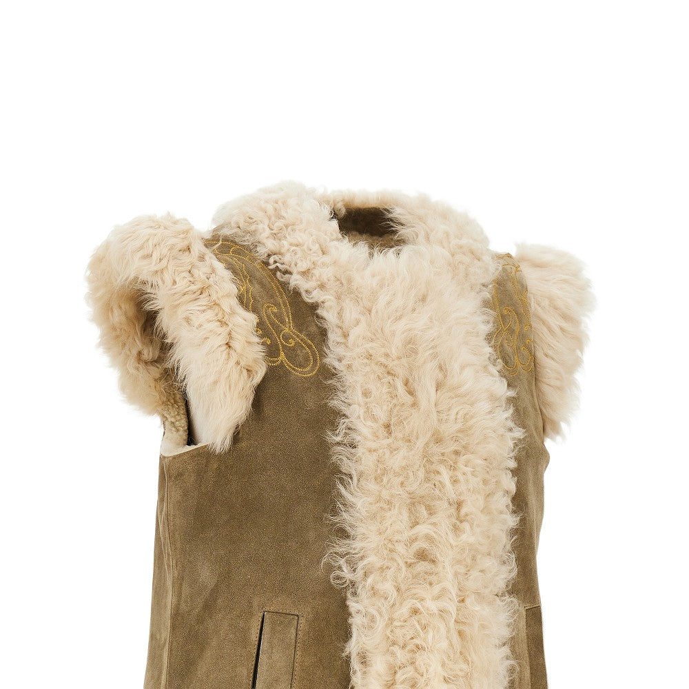Gilet in pelle con ricamo Paisley