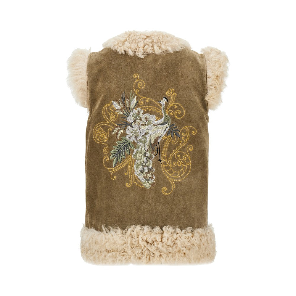 Gilet in pelle con ricamo Paisley