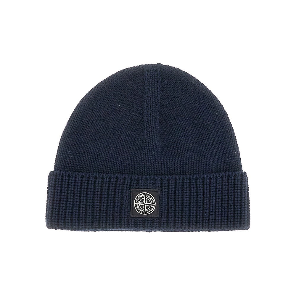 Cotton beanie hat with logo patch