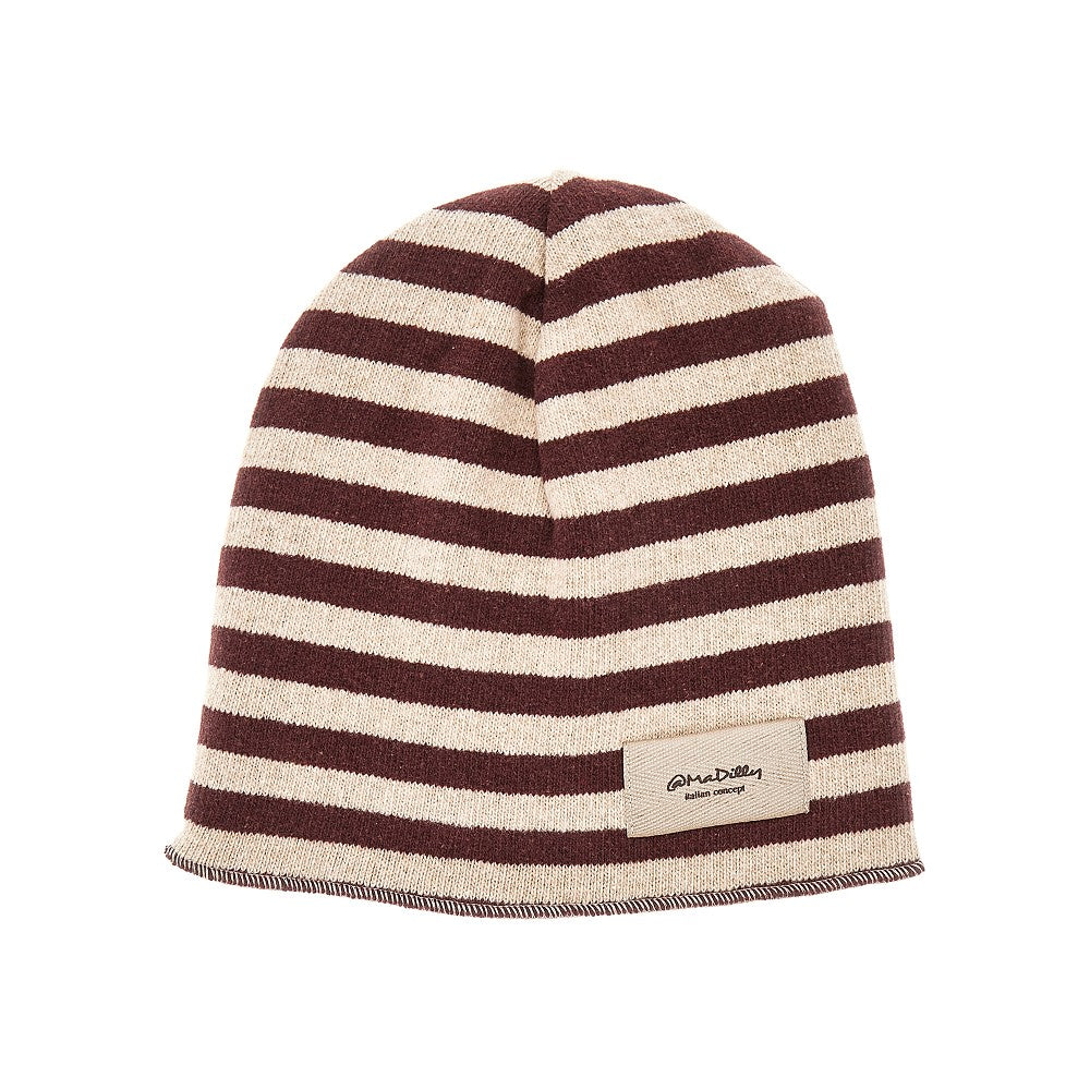 Cotton-blend beanie hat with striped motif