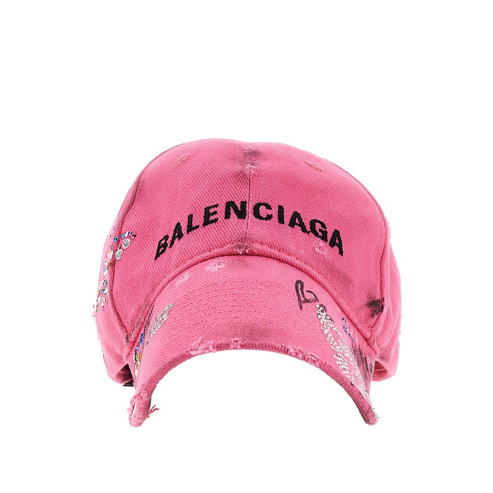 Baseball cap with rhinestones and used effect