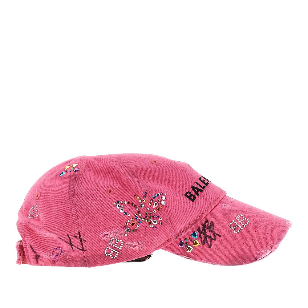Baseball cap with rhinestones and used effect