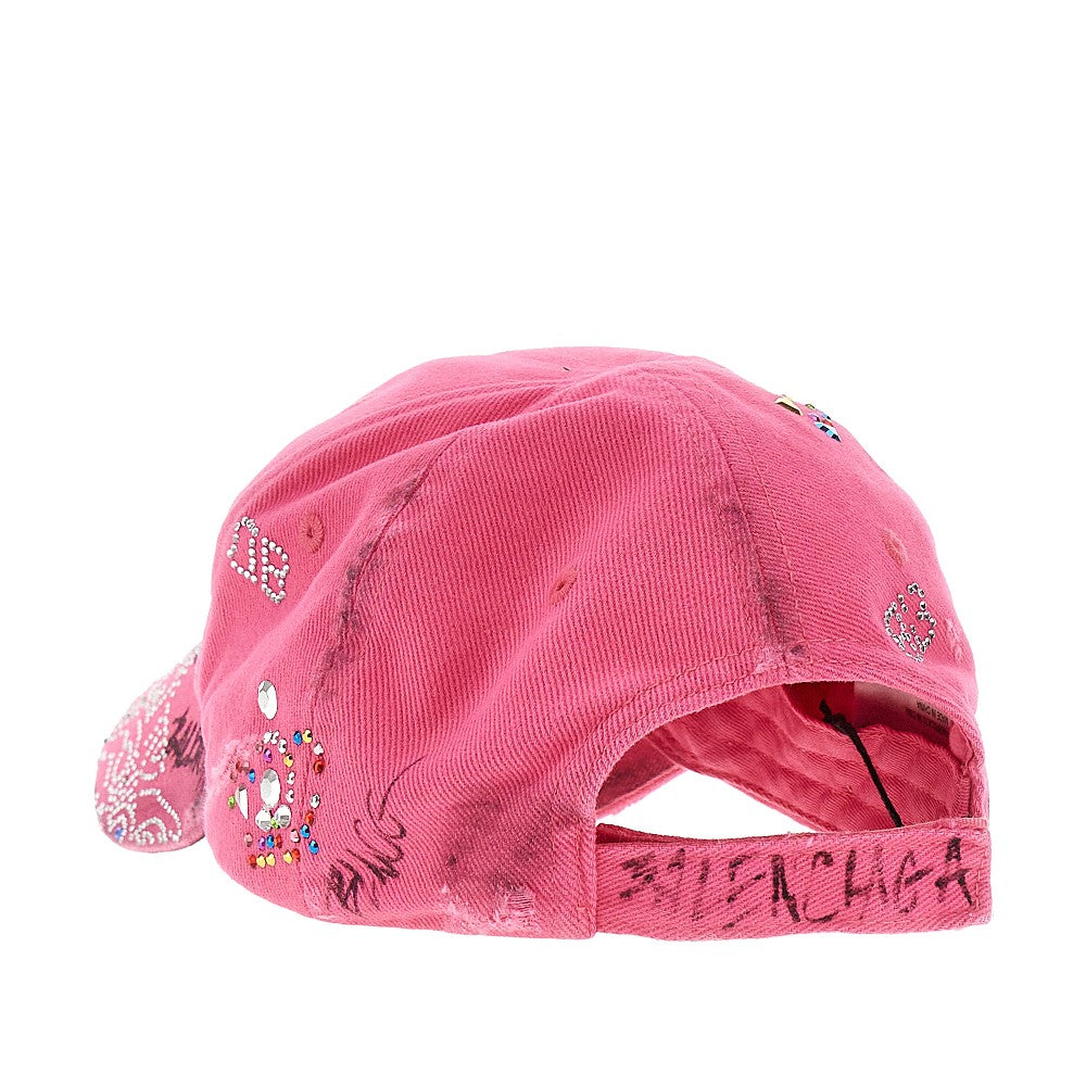 Baseball cap with rhinestones and used effect