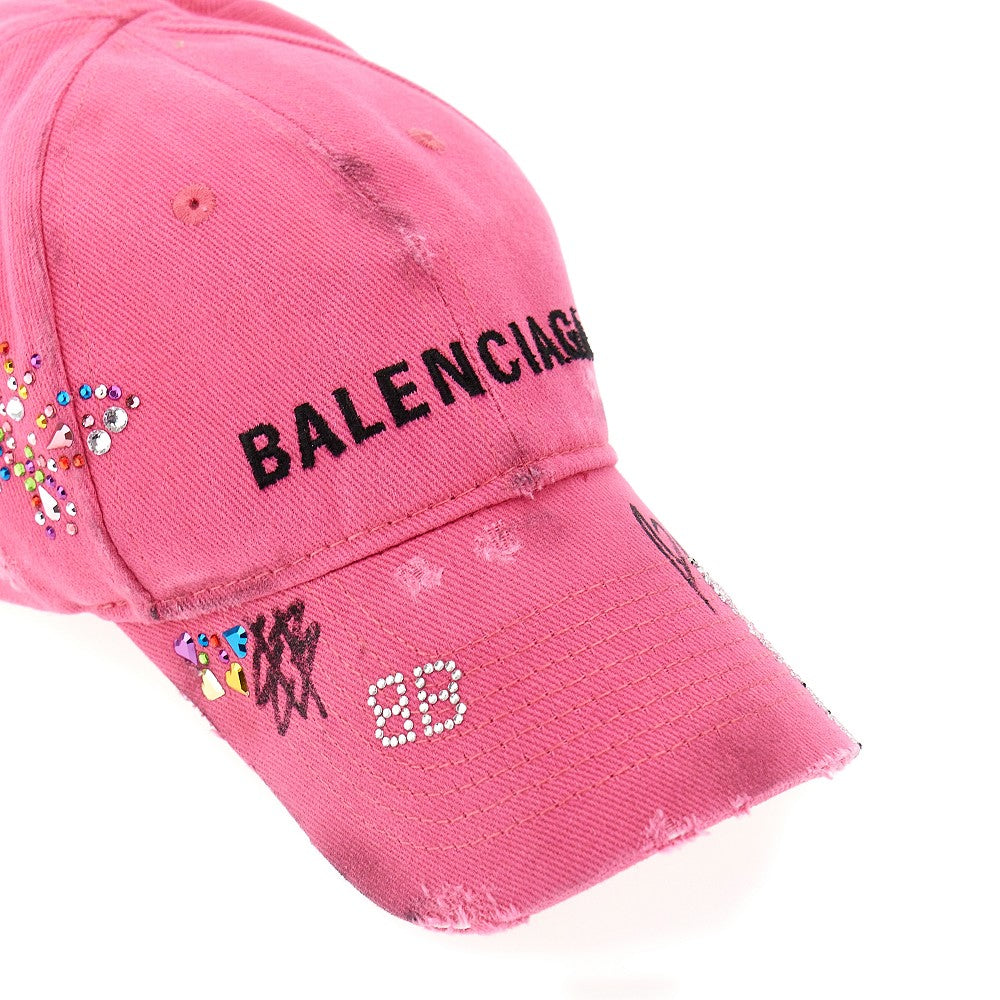 Baseball cap with rhinestones and used effect