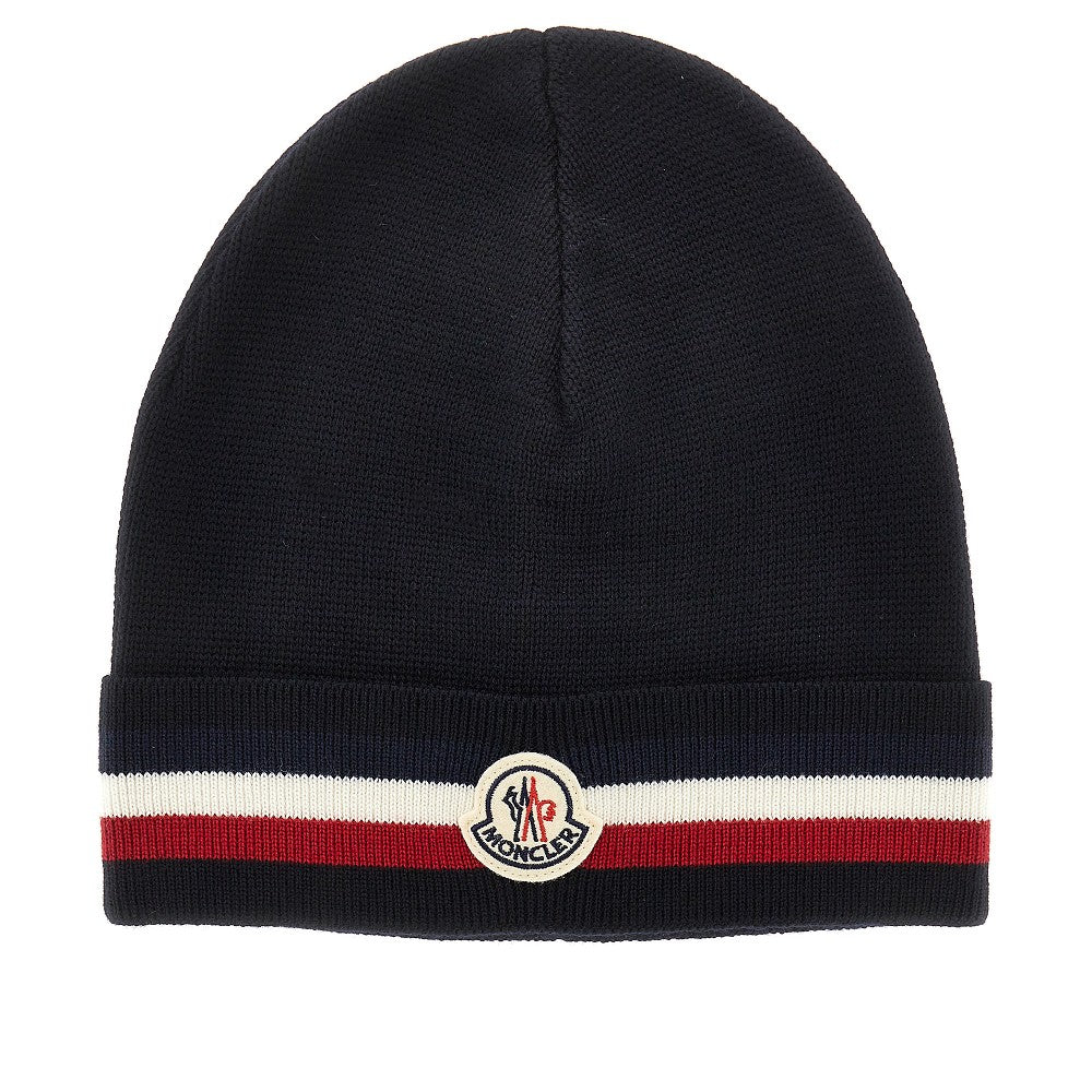 Tricolored motif wool beanie hat