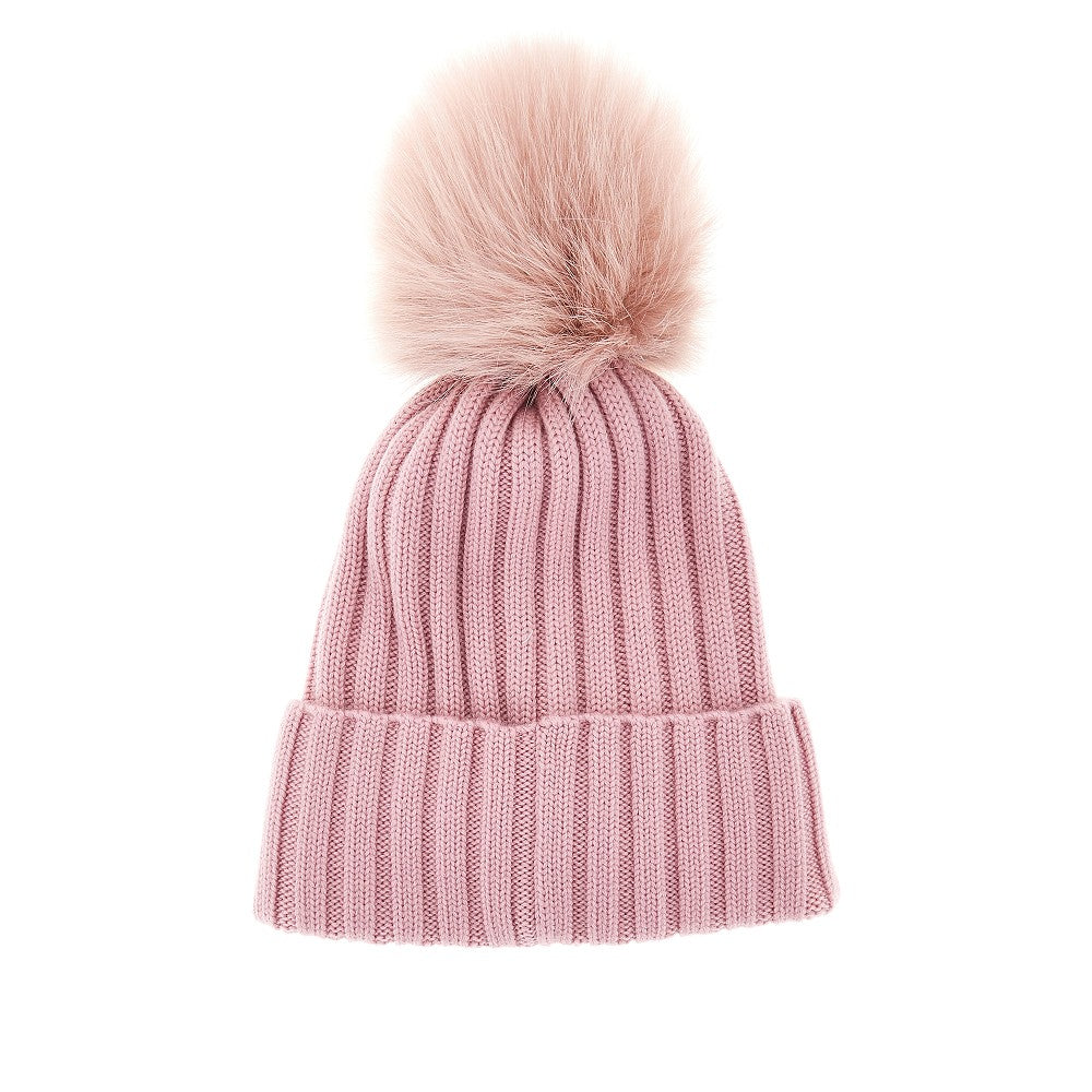Pompon wool beanie hat