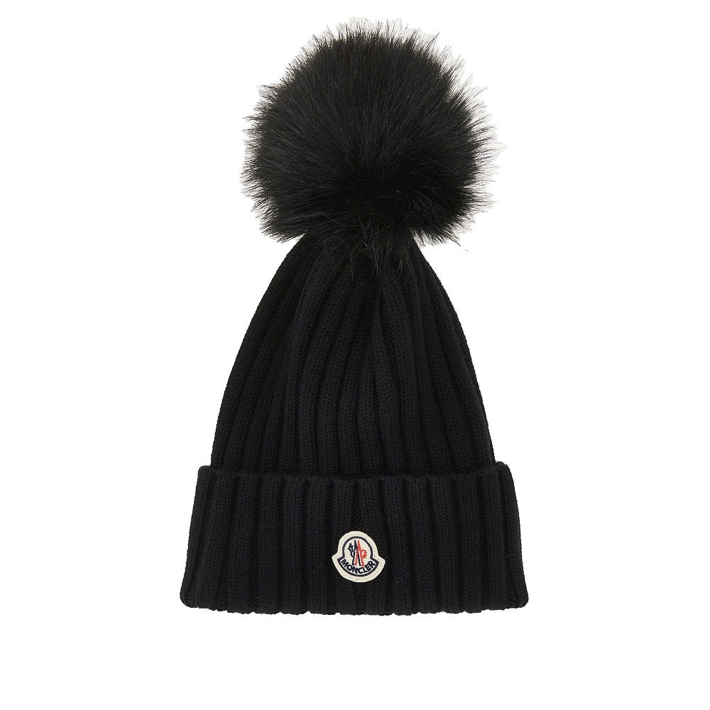 Pompon wool beanie hat