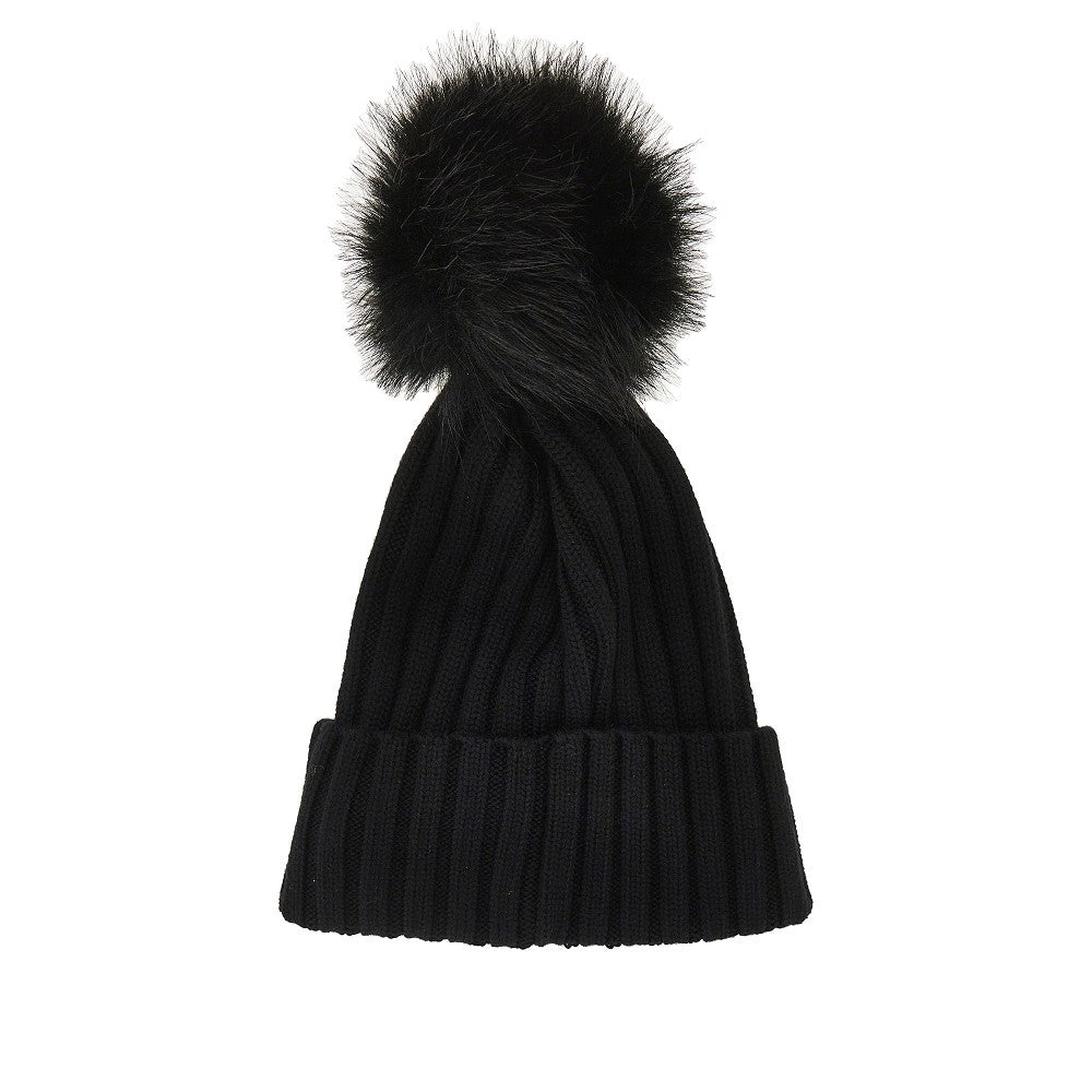 Pompon wool beanie hat