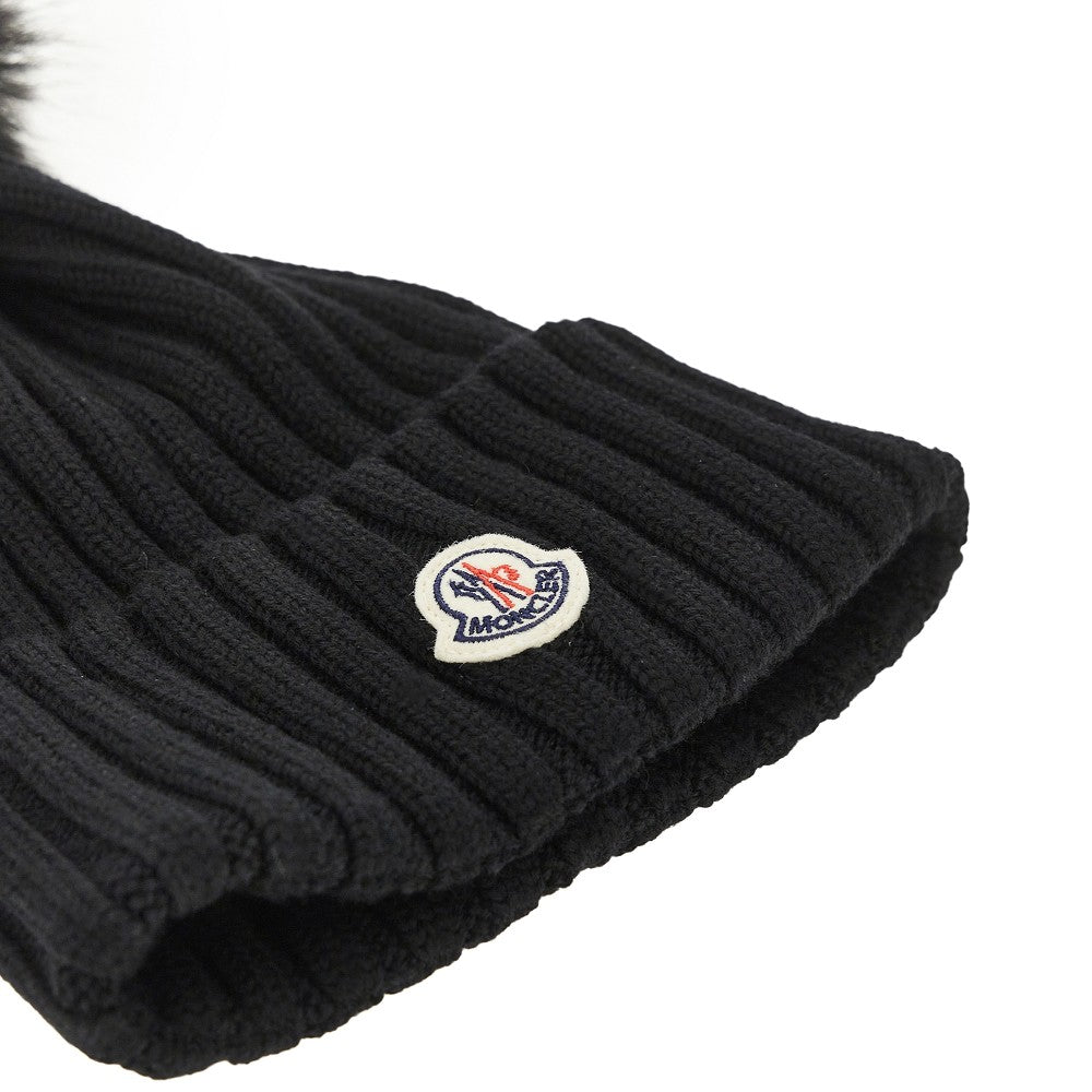 Pompon wool beanie hat