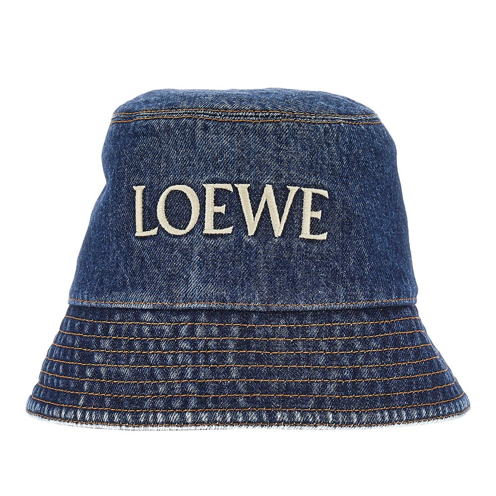 Denim bucket hat with logo embroidery