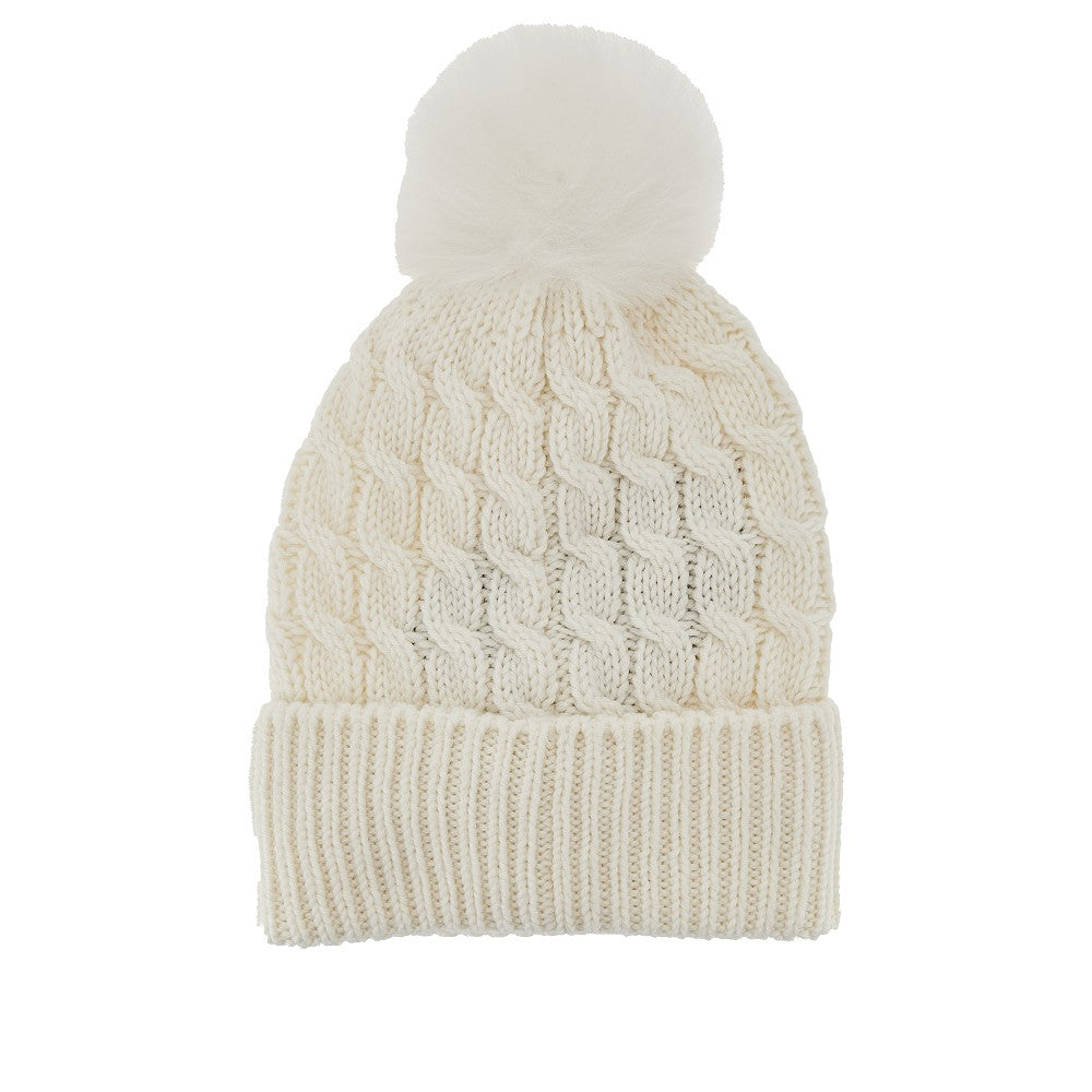 Wool beanie hat with fur pompom