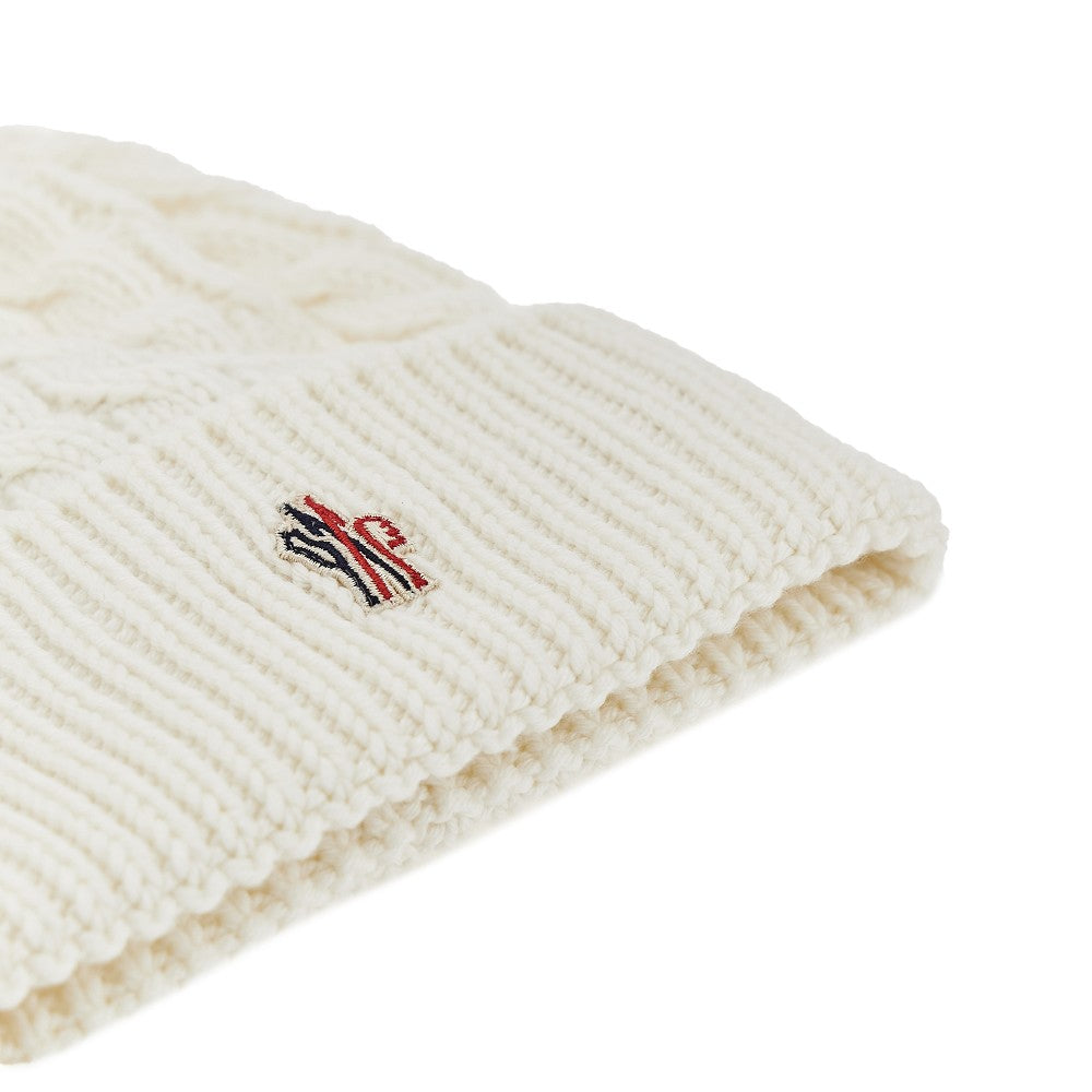 Wool beanie hat with fur pompom