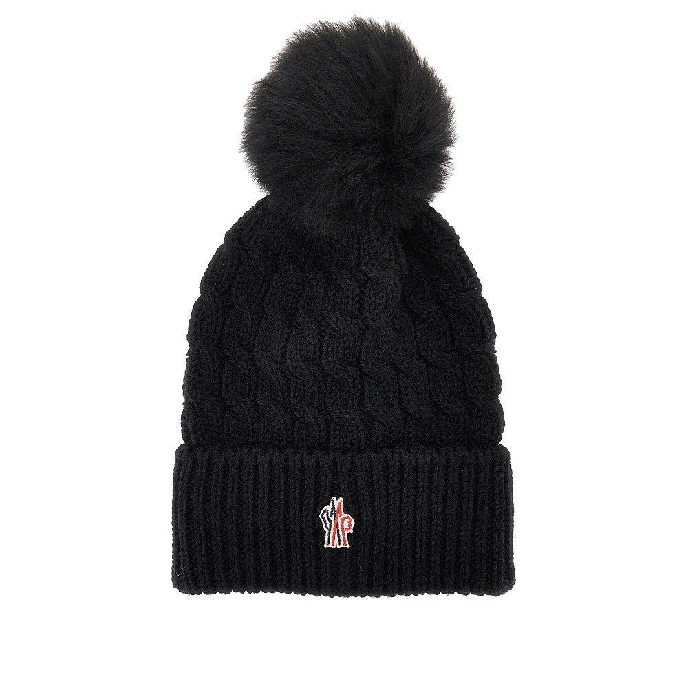Wool beanie hat with fur pompom