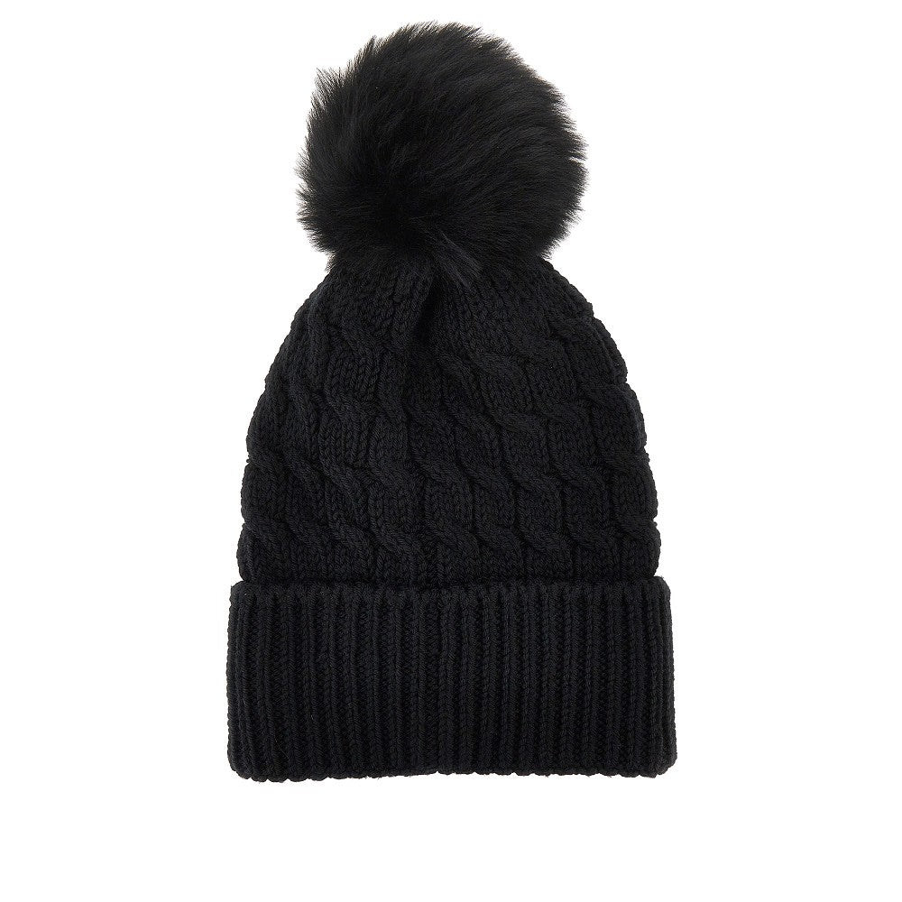 Beanie in lana con pompon in pelliccia