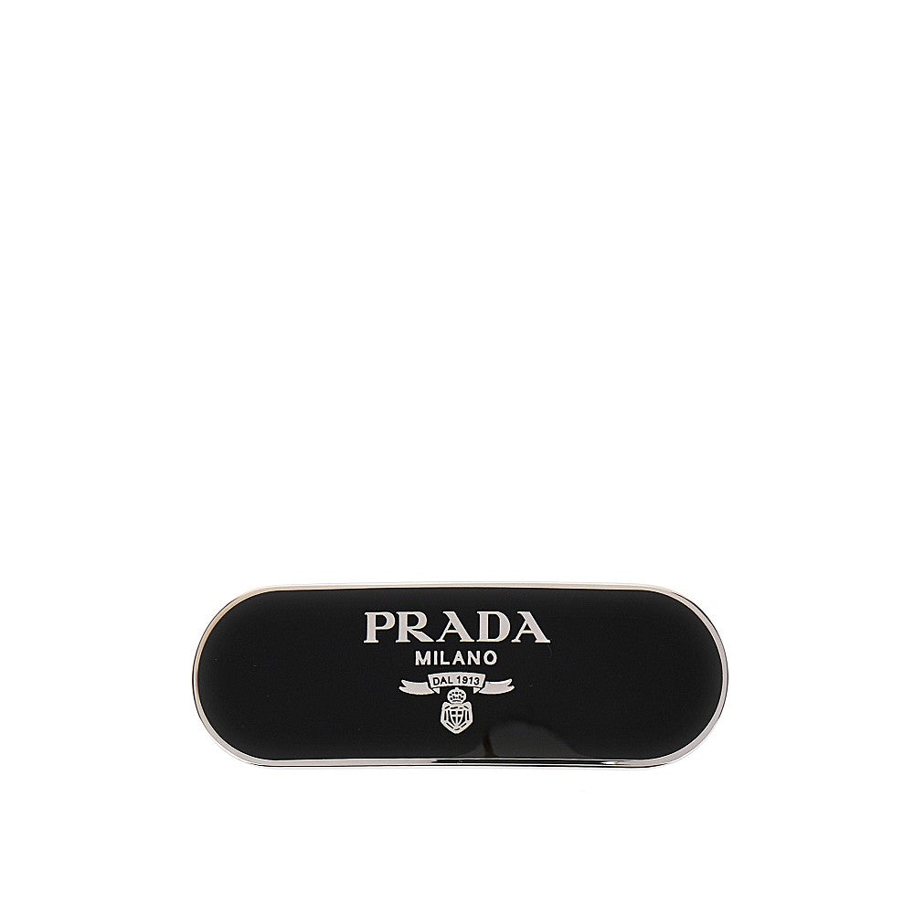 Enameled hair clip with logo
