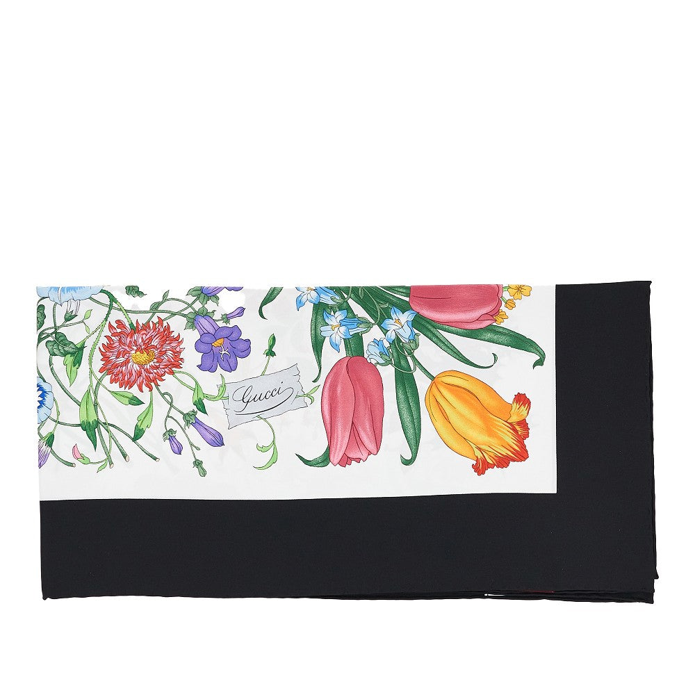 Carré in twill di seta con stampa Flora